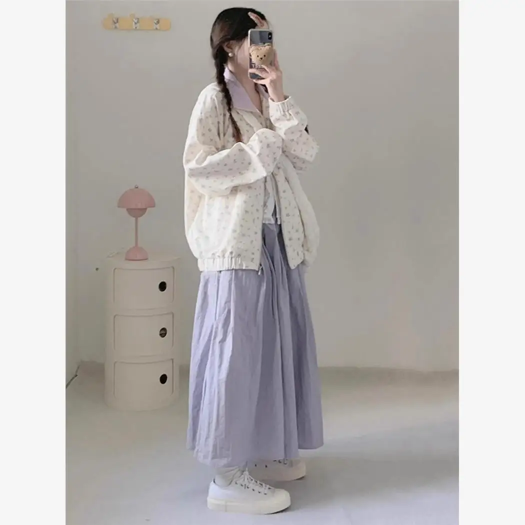 Японская мода Ретро колледж Художественная верхняя одежда с цветочным принтом