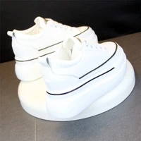 2022 height increasing insole female casual lace up white shoes versatile casual round toe sneakers soft leather womens pumps