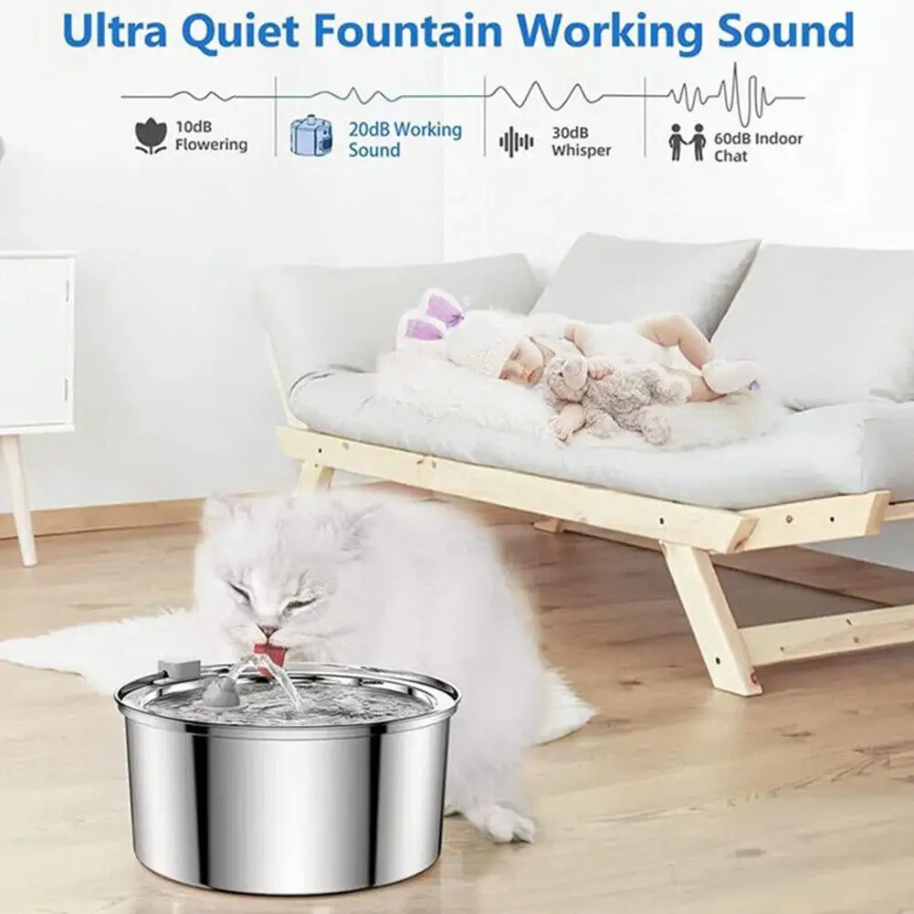 

Pet Water Fountain Large Capacity Adjustable Water Flow Quadruple Filtration System 304 Stainless Steel Water Dispenser For Z8f4