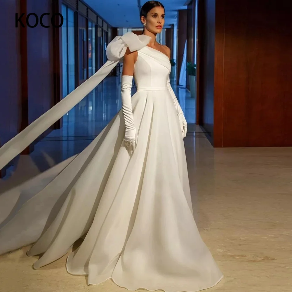 

MACDUGAL Wedding Dress 2022 Simple One-Shoulder A-Line Sexy Sweep Train Bow Elegant Vestido De Novia Civil Custom Made for Women