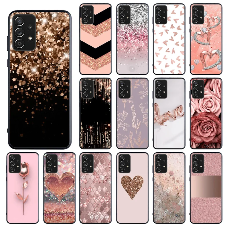 

New Luxury Rose Gold Diamond Heart Phone Case For Samsung Galaxy A13 A03 A12 A32 A71 A11 A21S A02 A52 A72 A51 A50 A70 A31 M31