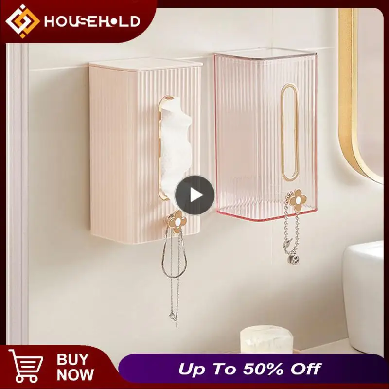 

Tissue Upside Down Face Towel Storage Box Wall-mounted Storage Box Dust-proof No Punching Shelf Tissue Box Household Storage