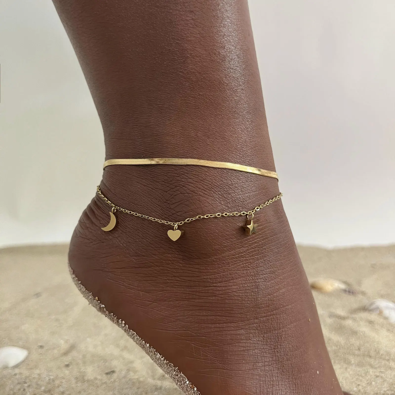 

Simple Stainless Steel Double Layers Moon Heart Star Snake Chains Anklets Aliexpress Online Shop Minimalist Jewelry Foot Anklet