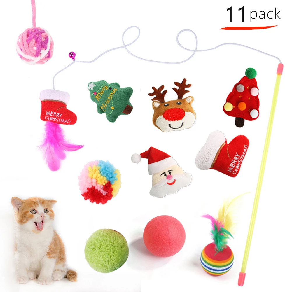 

Set Cat Toy Feather Ball Toys Christmas Cat Teaser Stick Pet Interactive Game Training Kitten Cat Supplies Juguetes Para Gatos