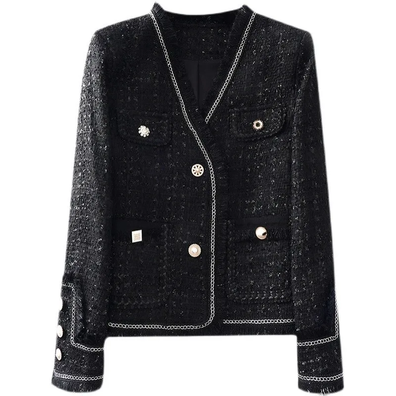 Tailor Store Customize Short jacket French temperament small fragrance crop top women's  black tweed outfit