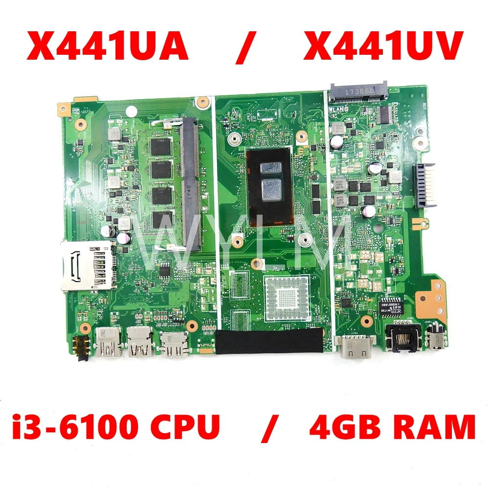 

X441UA i3-6100CPU 4GB RAM Mainboard For ASUS X441UV F441U A441U X441UAK URK X441UAR X441U X441UVK X441UB Laptop Motherboard