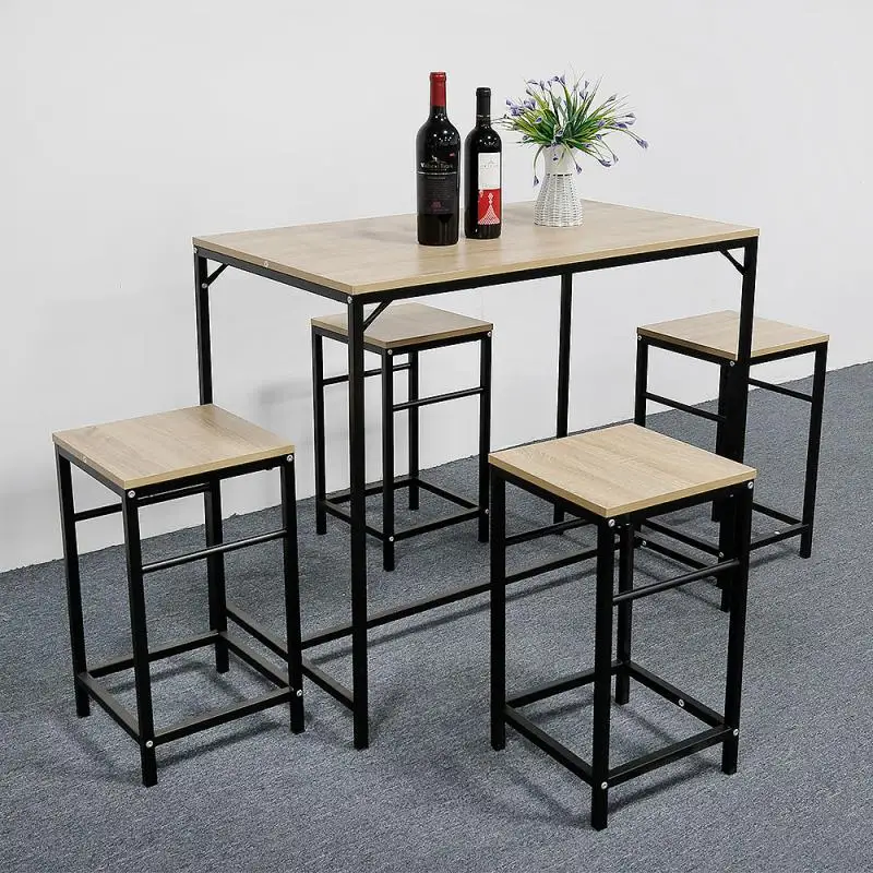 

4 Chairs 1 Table Dining Table Chair Set Particleboard Melamine Veneer Environmentally Friendly Paint Steel Pipe Furniture HWC