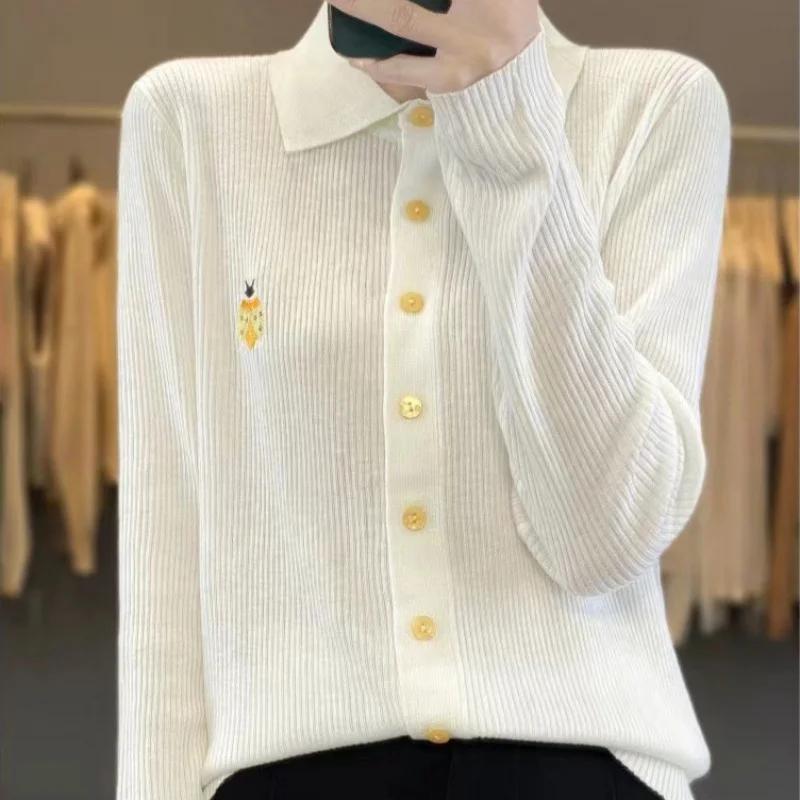 Простой стиль осенне-зимний новый камвольный шерстяной кардиган с лацканами