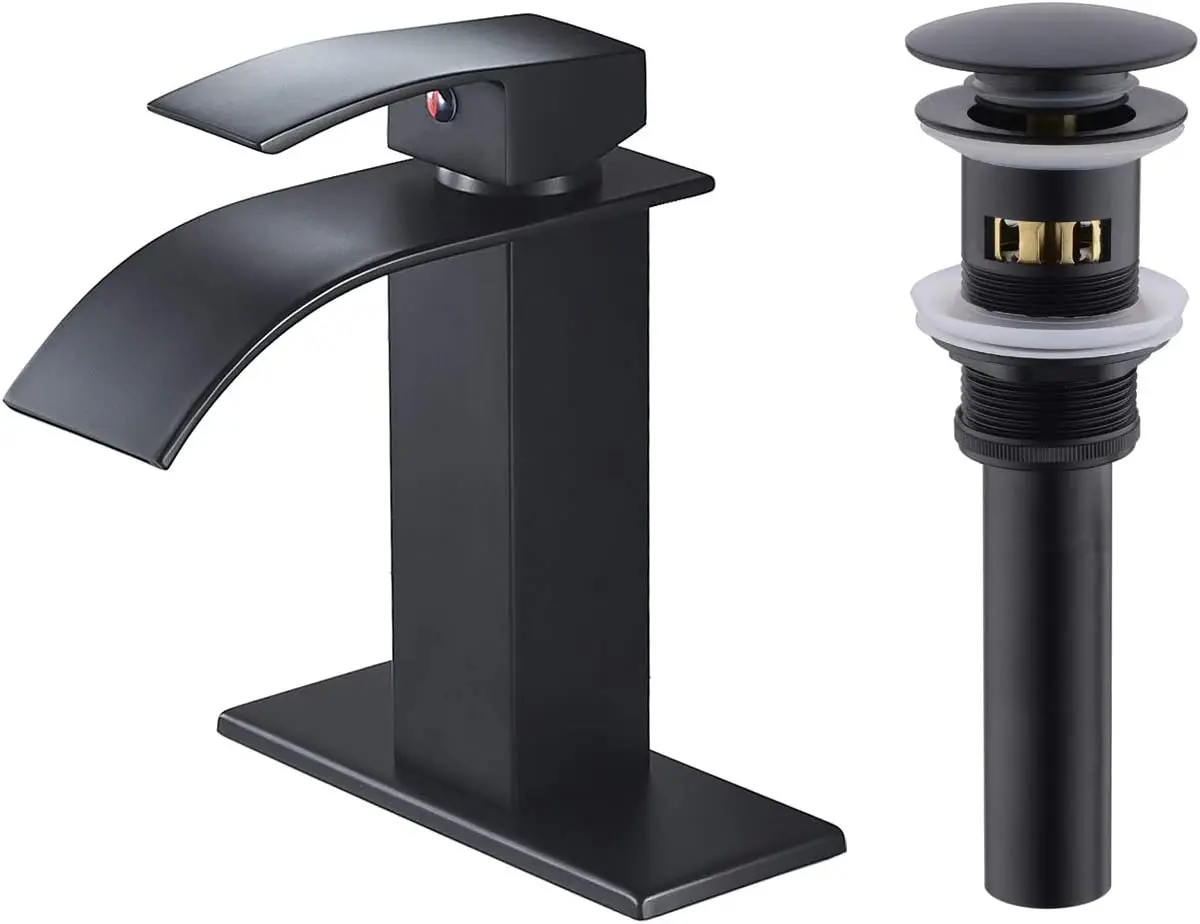 

High Quality Black Waterfall Bathroom Faucet One Handle Lavatory Faucet with Pop-up Drain One Hole Vessel Faucet Basin Mixer Tap