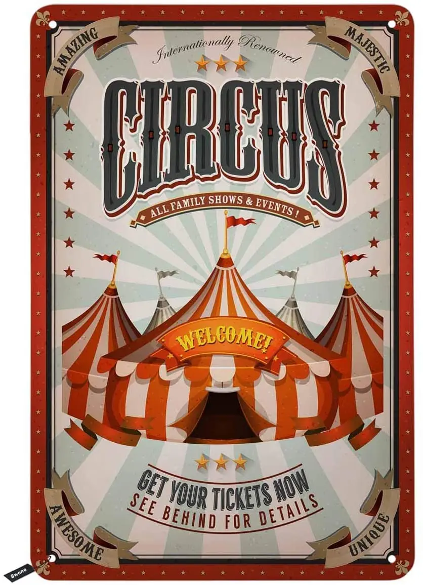 

Circus Tin Signs,Welcome Get Your Tickets Now Poster Vintage Metal Tin Sign for Men Women,Wall Decor for Bars,Restaurants