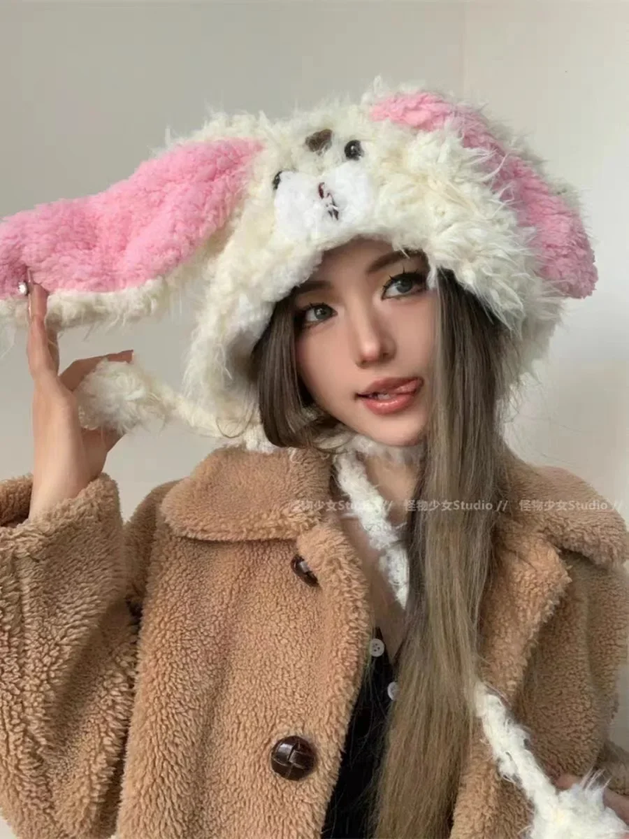 Женская Пушистая Шапка-ушанка с помпоном из овечьей шерсти