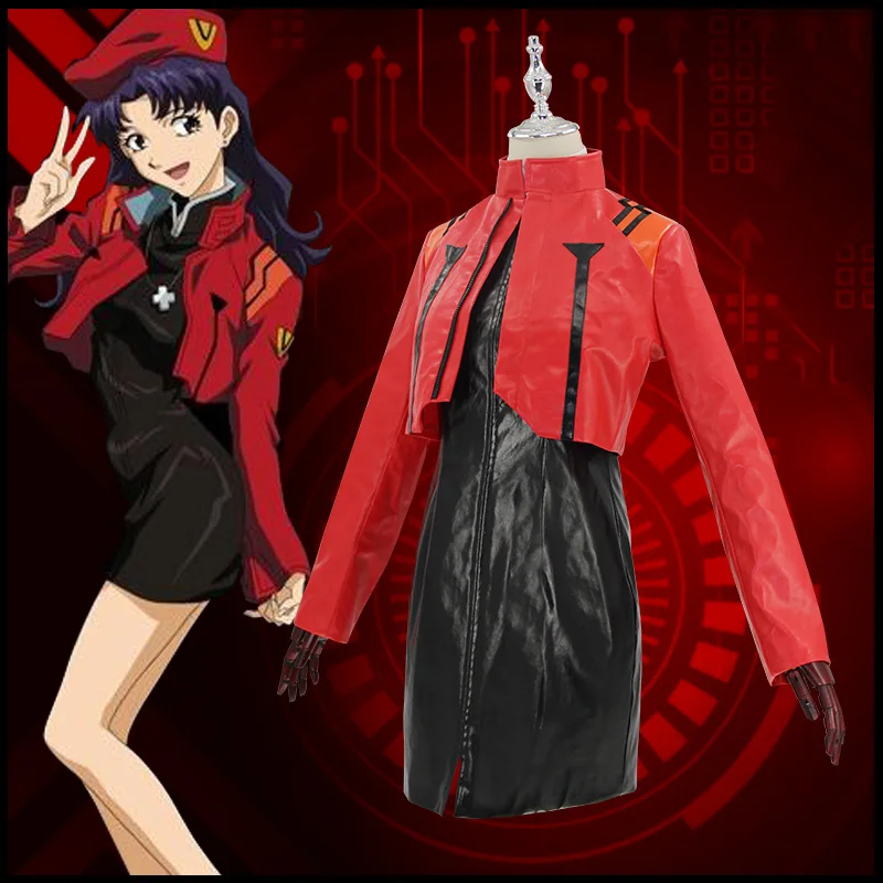 

For Women Anime Suit For Cosplay Misato Katsuragi Dress Coat Uniforms Halloween Leather Coat and Dress