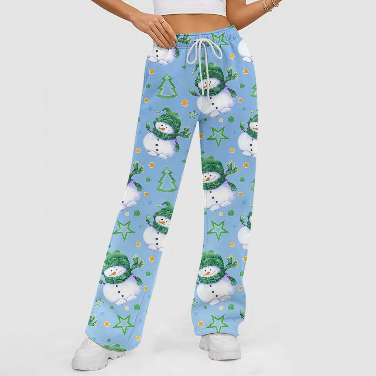 Женские рождественские штаны с принтом талии высокой талией повседневные