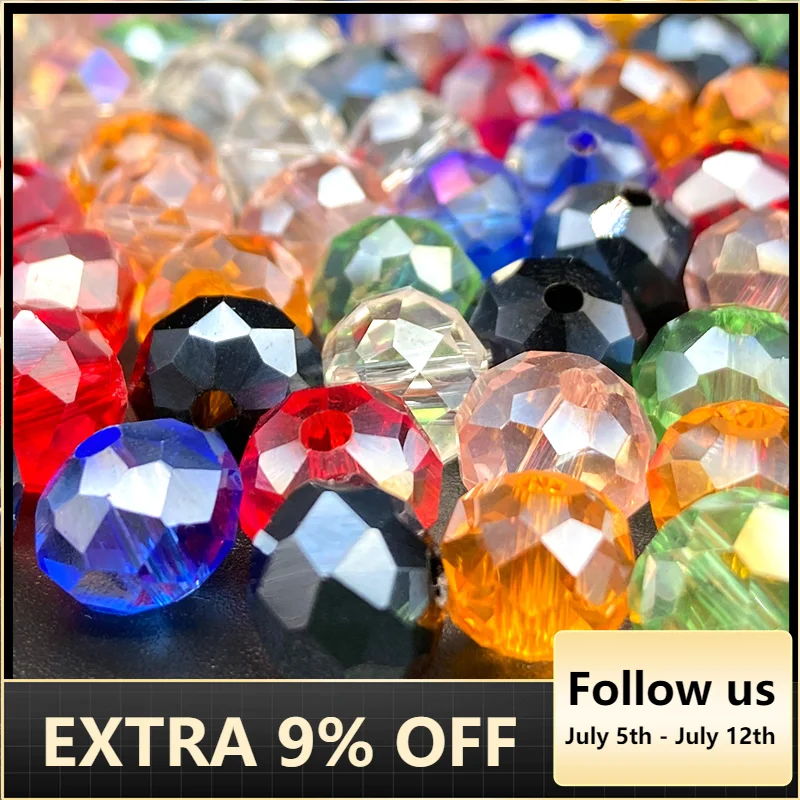 

50pcs Multicolor Rondelle Austria faceted Crystal Glass Beads Loose Spacer Round Beads for Jewerly Making Bracelet Accessories