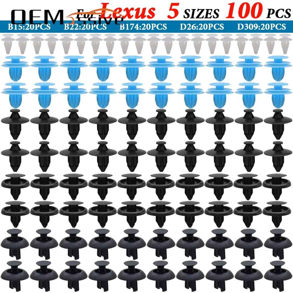 

100X 5 размеров автомобильный крепежный штифт, заклепки, отделочные клипсы, фиксатор панели бампера, крыла для Lexus IS200 CT200H GS300 RX400H/450H