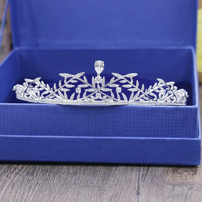 SLBRIDAL Винтаж Серебряный Цвет Кубический Циркон Свадебная Тиара CZ Королева