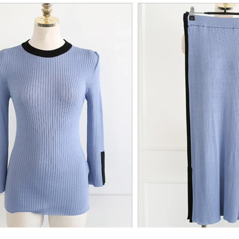 Женский трикотажный костюм с юбкой и круглым вырезом из двух предметов