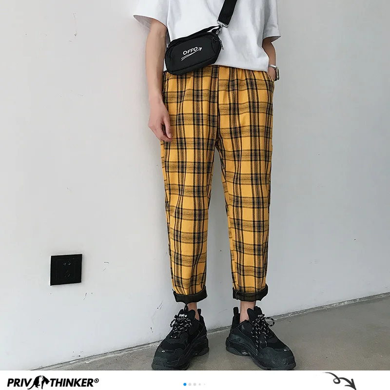 

Privathinker Men Women Korean Black Plaid Casual Pants 2023 Mens Streetwear Harem Pants Male Checkered Trousers XXL