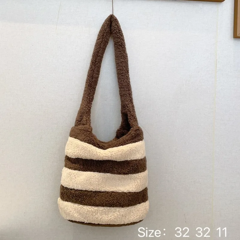 

High Capacity Striped Velvet Crossbody Bags For Women 2023 Autumn Winter Fashion Shoulder Luxury Handbags And Purses Female