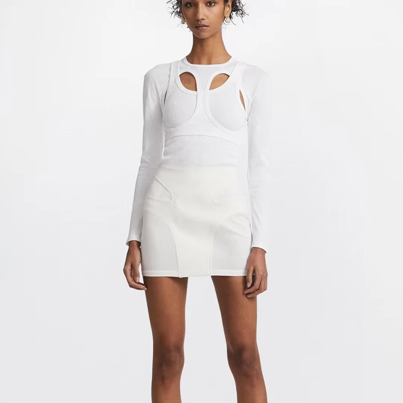 

Женский комплект из двух предметов, футболка с длинным рукавом и майка с прорезями, y2k, осень 2023