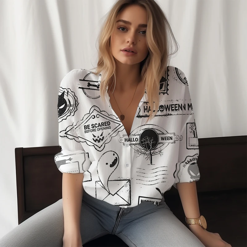 

New women's shirt Pumpkin Ghost 3D Printed women's shirt Halloween style women's shirt Fashion trend women's long-sleeved shirt