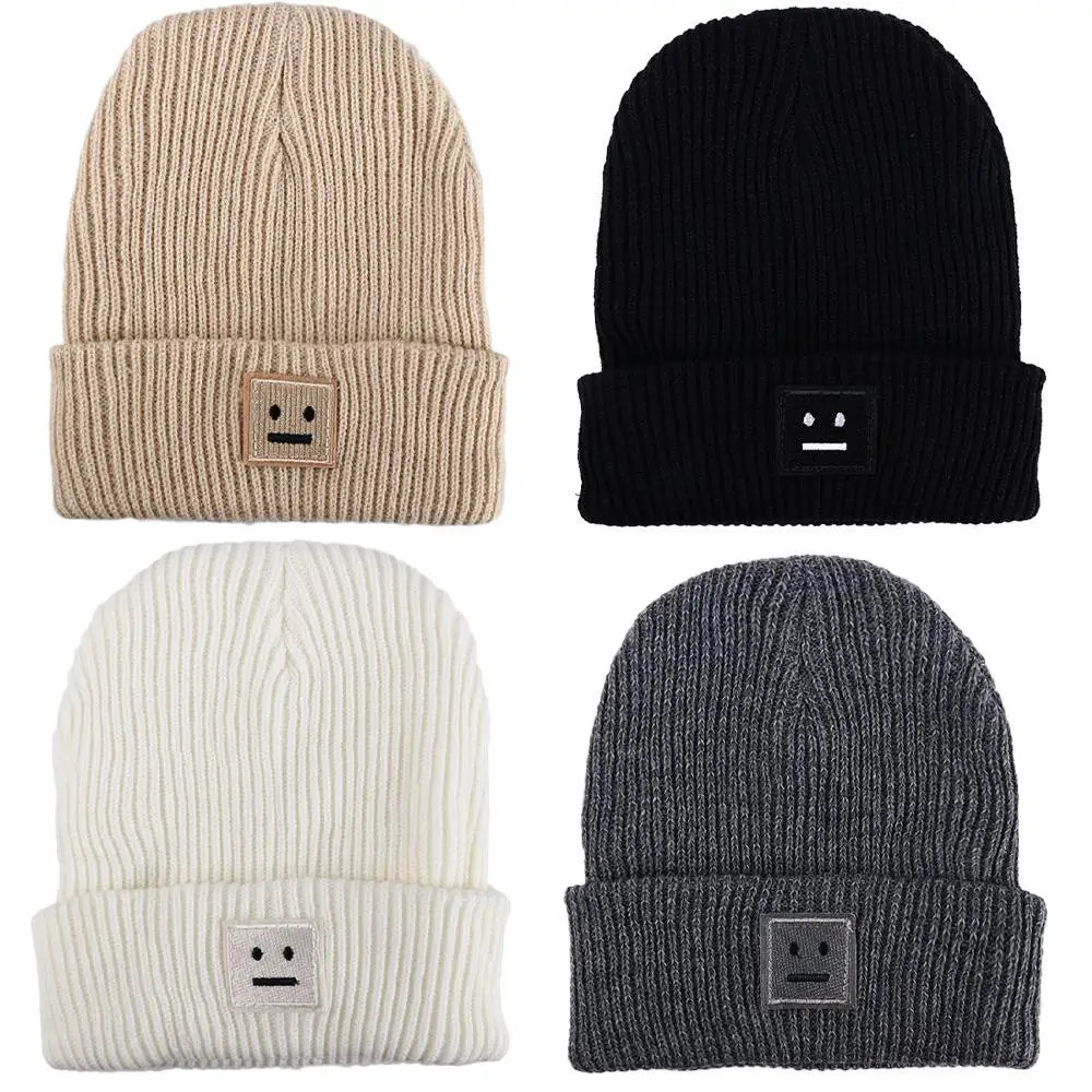 

Streetwear Cool For Men Skullies Winter Autumn Wool Hat Korean Style Caps Smile Knitted Hats Women Beanies