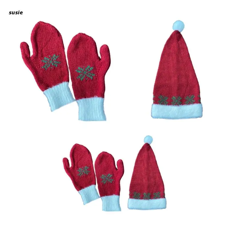 

X7YA Christmas Party Santa Hat with Gloves for Winter Warm Xmas Hat Party Gloves