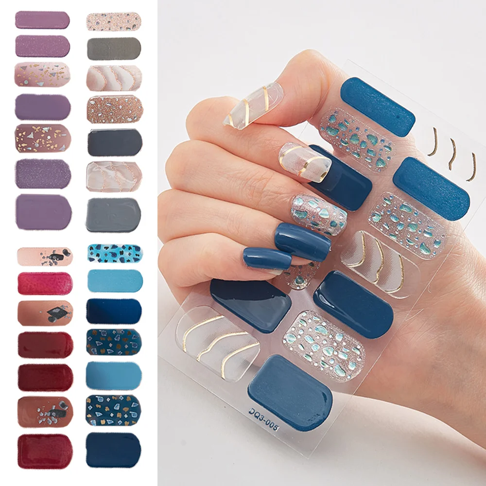 

14 накладных наклеек для ногтей с полным покрытием, корейские наклейки для ногтей на искусственные пальцы, наклейки для самостоятельного маникюра, Полные Обертывания для ногтей, 3D фольгированные наклейки для ногтей, полоски