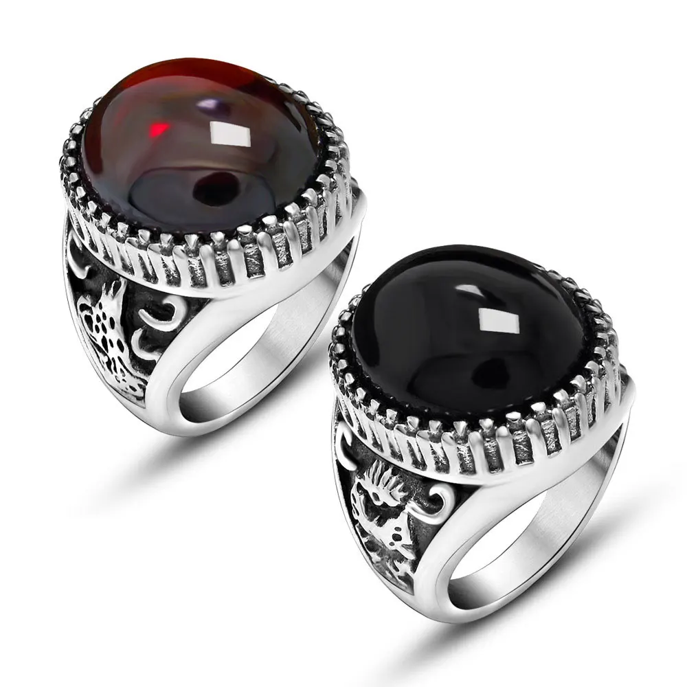 

Men Rings Big Large Red Black Stone Stainless Steel Fashion Anniversary Jewelry size 7 8 9 10 11 12