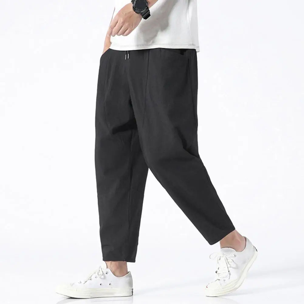 

Men Casual Pants Side Pocket Pants Versatile Men's Elastic Waist Drawstring Pants Comfortable Loose Fit Big Pockets for Casual