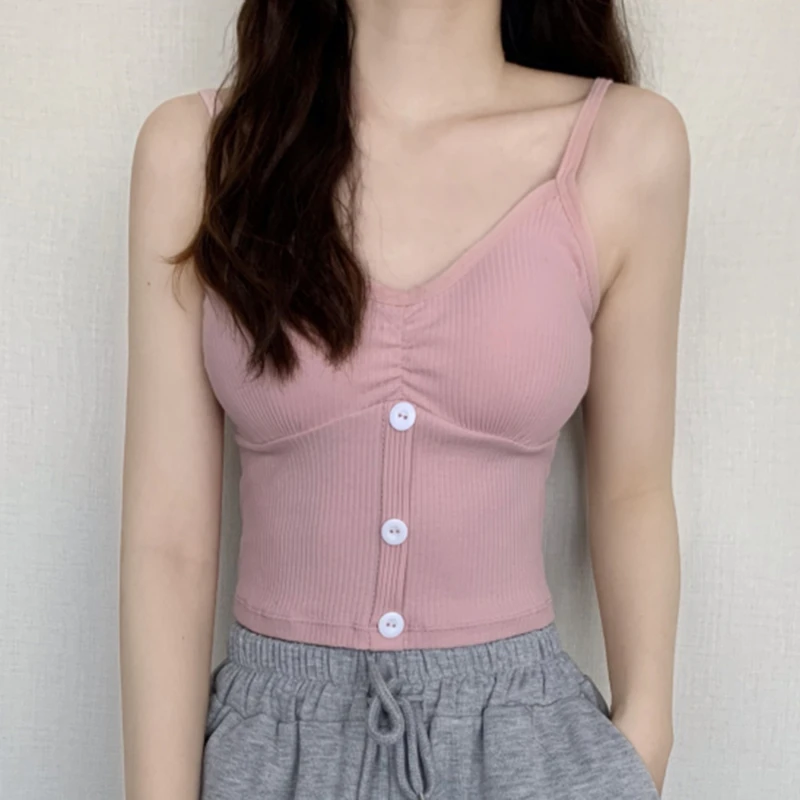 

Fashion New Women Tank Top Knit Sexy Korean Style Vintage Buttons Camisoles Womens Outwear Fashion All-match Vest 2022 New