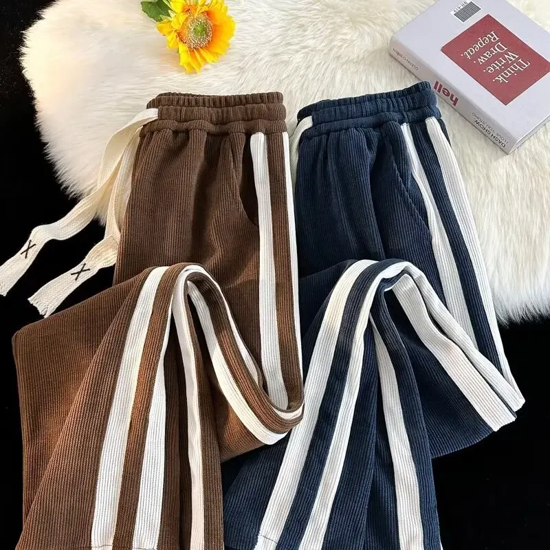 Мужские повседневные вельветовые брюки с боковыми полосками и цветными блоками