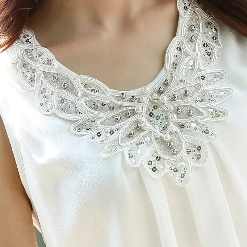 Женская шифоновая кружевная блузка без рукавов