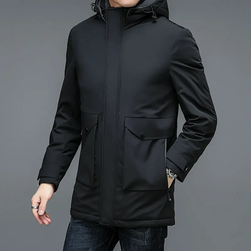 2022 Winter Men Basic Puffer Parkas Navy Blue Black Hooded Thicken Puff Coats Male Smart Casual Warm Thermal Overcoats Outerwear
