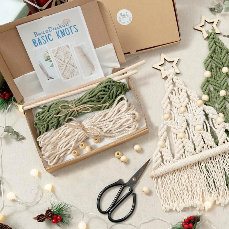 

DIY Christmas Gift Christmas Tree Macrame Kit Hand Woven Cotton Rope Xmas Tree Material Package Creative New Year Gift for Kids