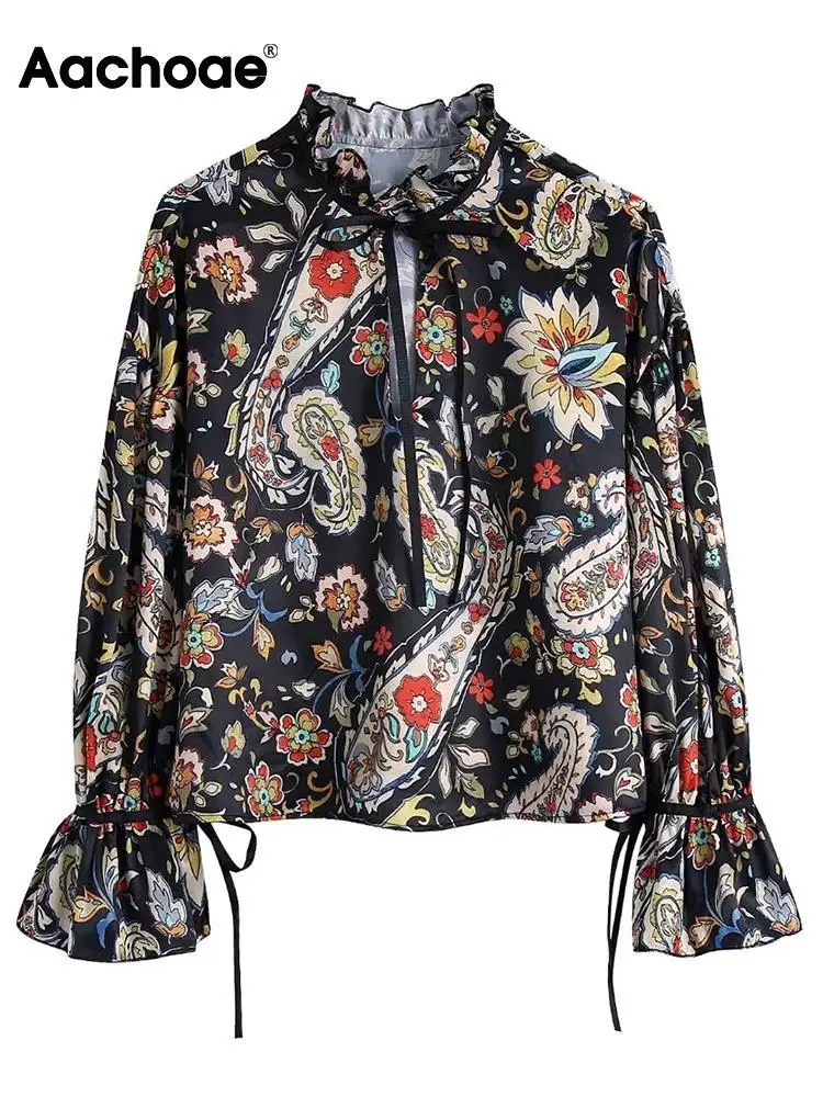 

Блузка Aachoae женская с оборками на воротнике, модная рубашка с винтажным цветочным принтом, с длинным рукавом-бабочкой, топ в ретро стиле