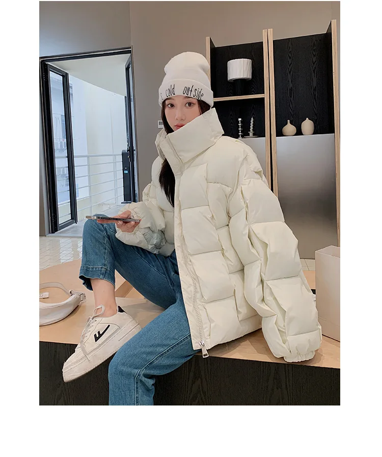 Winter 2022 New Three-dimensional Woven Fashion Personality Square Trend Warm and Thick Men and Women's Down Cotton Jacket