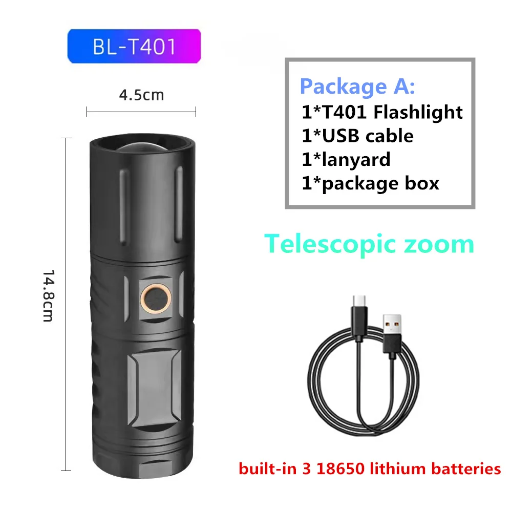 

Фонарик ASORT T40 USB перезаряжаемый