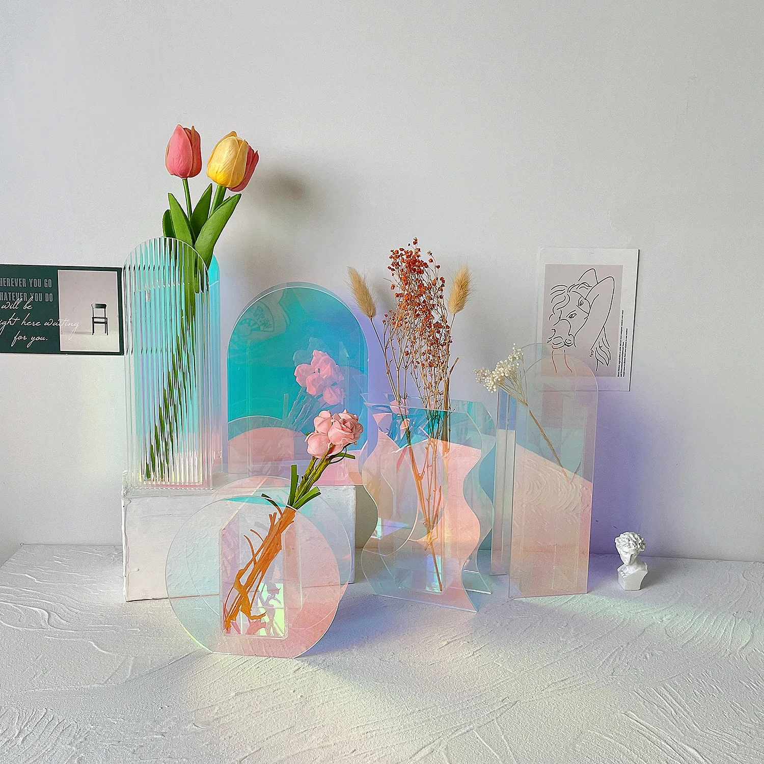 

Nordic Acrylic Vase Dry Flower Holder Creative Home Decoration Modern Art Vase Desk Decoration Room Decor Aesthetic Flower Vase