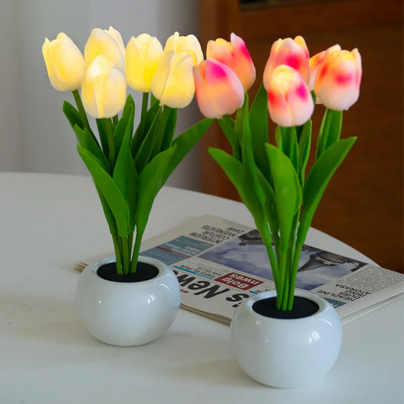 

Romantic Tulip Night Lights Led Artificial Flower Night Lamp Artistic Bouquet Table Lamp for Home Birthday Party Wedding Deco