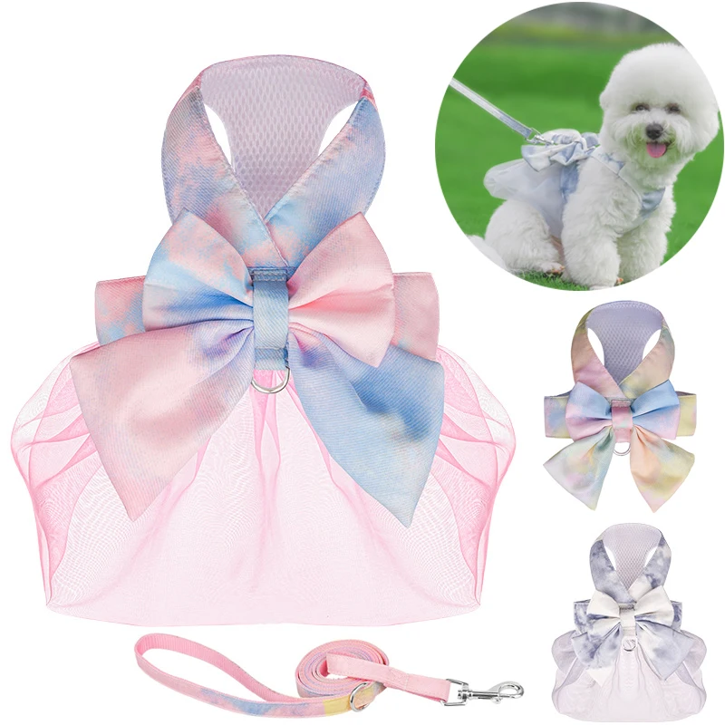 

Бант Омбре, Милая юбка-ошейник для собак, с нагрудным ремнем, тянущаяся веревка, жилет для кошек и собак, платье-пачка принцессы, юбка