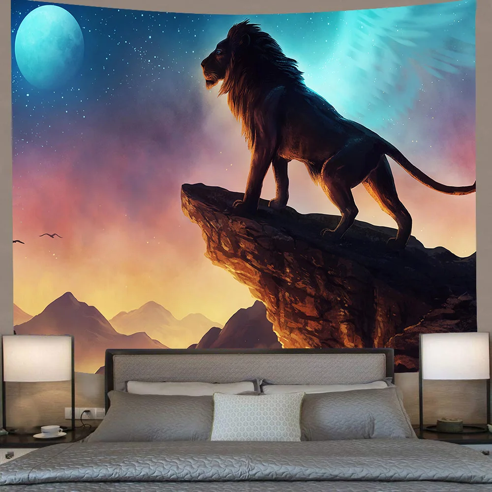 

African Safari Animal Tapestry Psychedelic Lion Forest Art Wall Hanging Tapestry Beach Towel Room Aesthetic Decor Home Decor