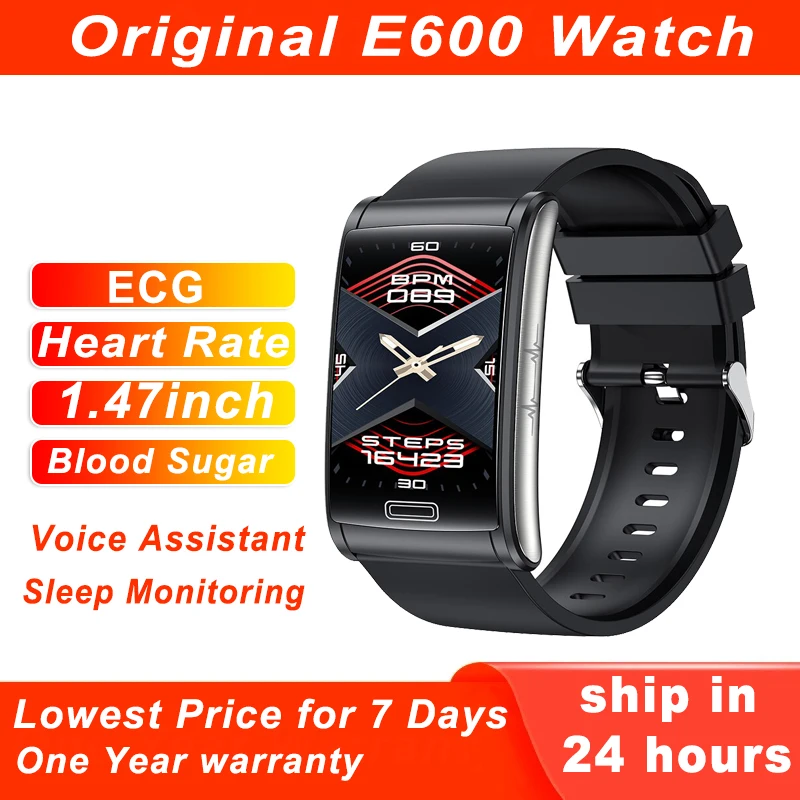 

Умные часы E600 ECG для мужчин и женщин, неинвазивные Смарт-часы с функцией измерения уровня сахара в крови, пульса, давления