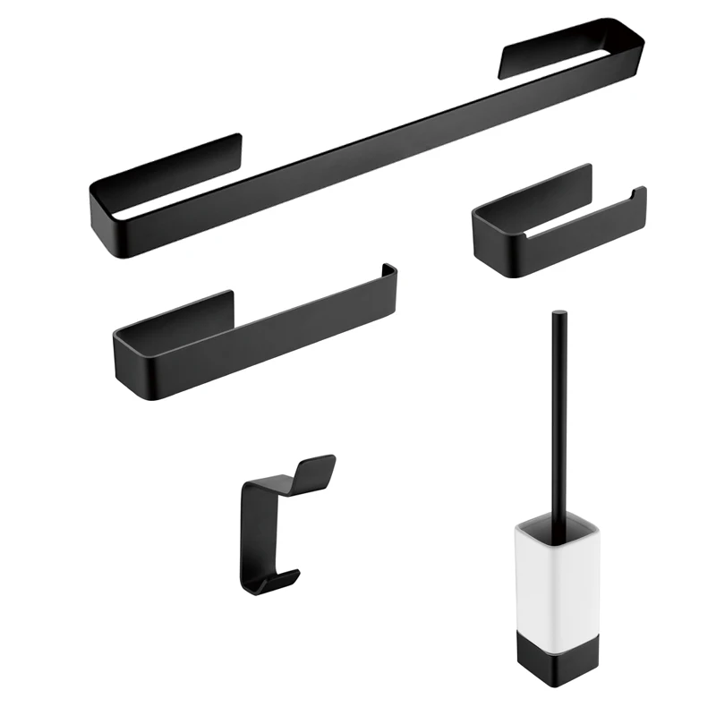 

Bathroom Hardware Sets Toilet Paper Roll Holder 3M Tape Clean Brush Holder Free Punch Towel Holder Robe Hook Rack Aluminum