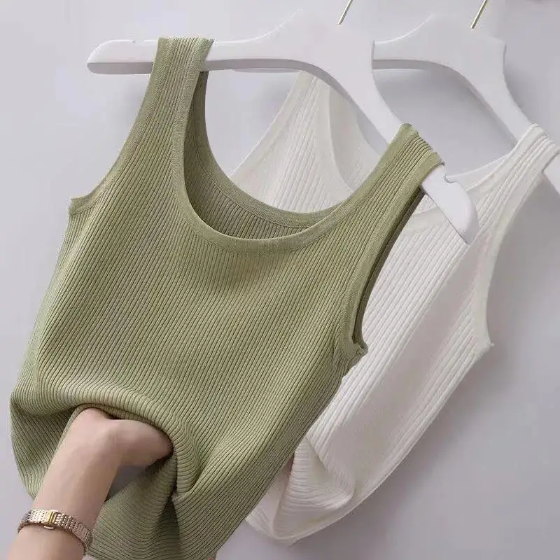

[Two-Piece Set] 40-100 Sling Thread Vest Women's Large Size Slim Fit Outer Wear Inner Wear Bottoming Shirt Sleeveless Thin