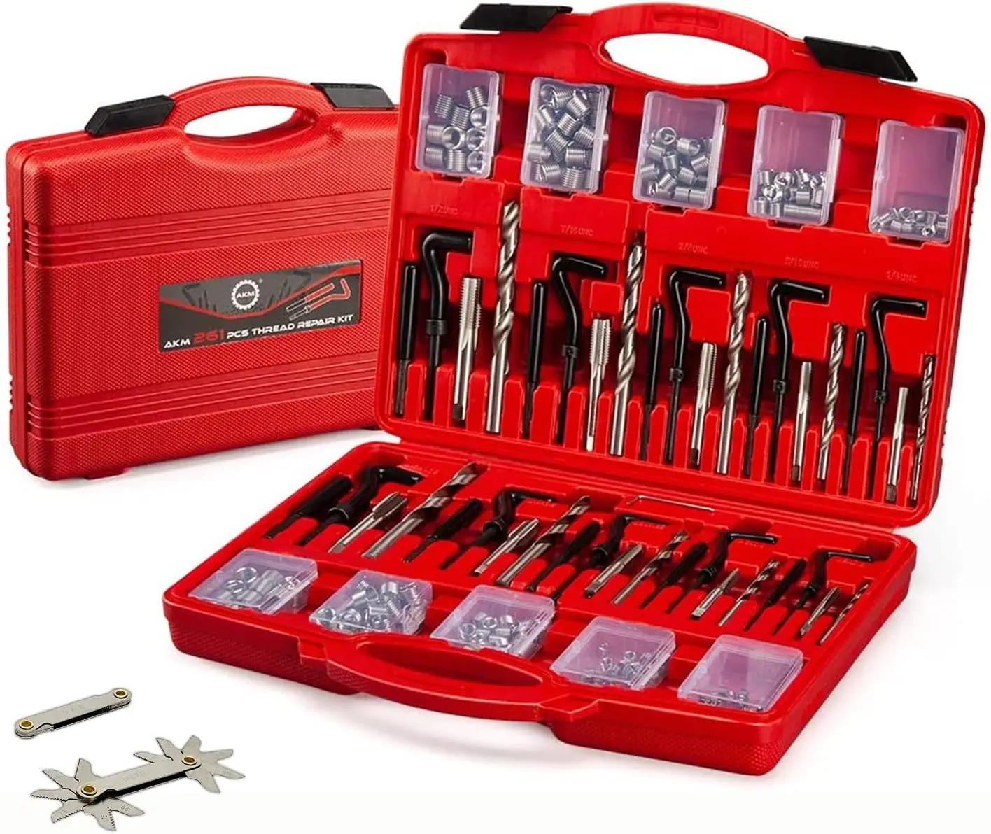 

263Pc Thread Repair Kit, HSS Drill Helicoil Repair Kit SAE&Metric，1/4" 5/16" 3/8" 7/16" 1/2" M5 M6 M8