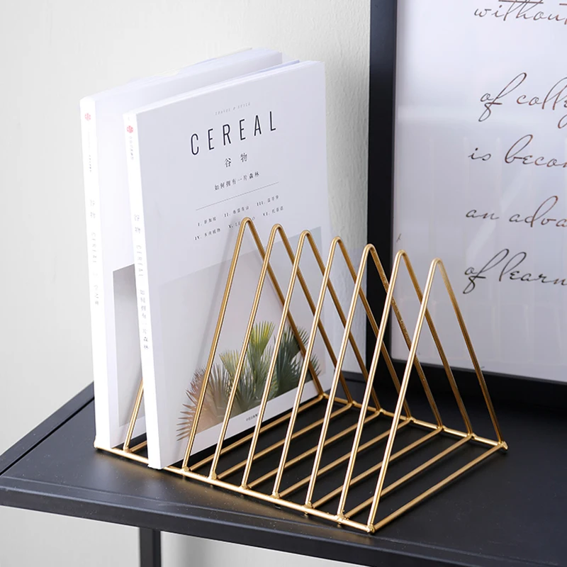

Nordic style triangular wrought iron bookshelf creative desktop magazine storage rack study bookcase book stand decoration rack