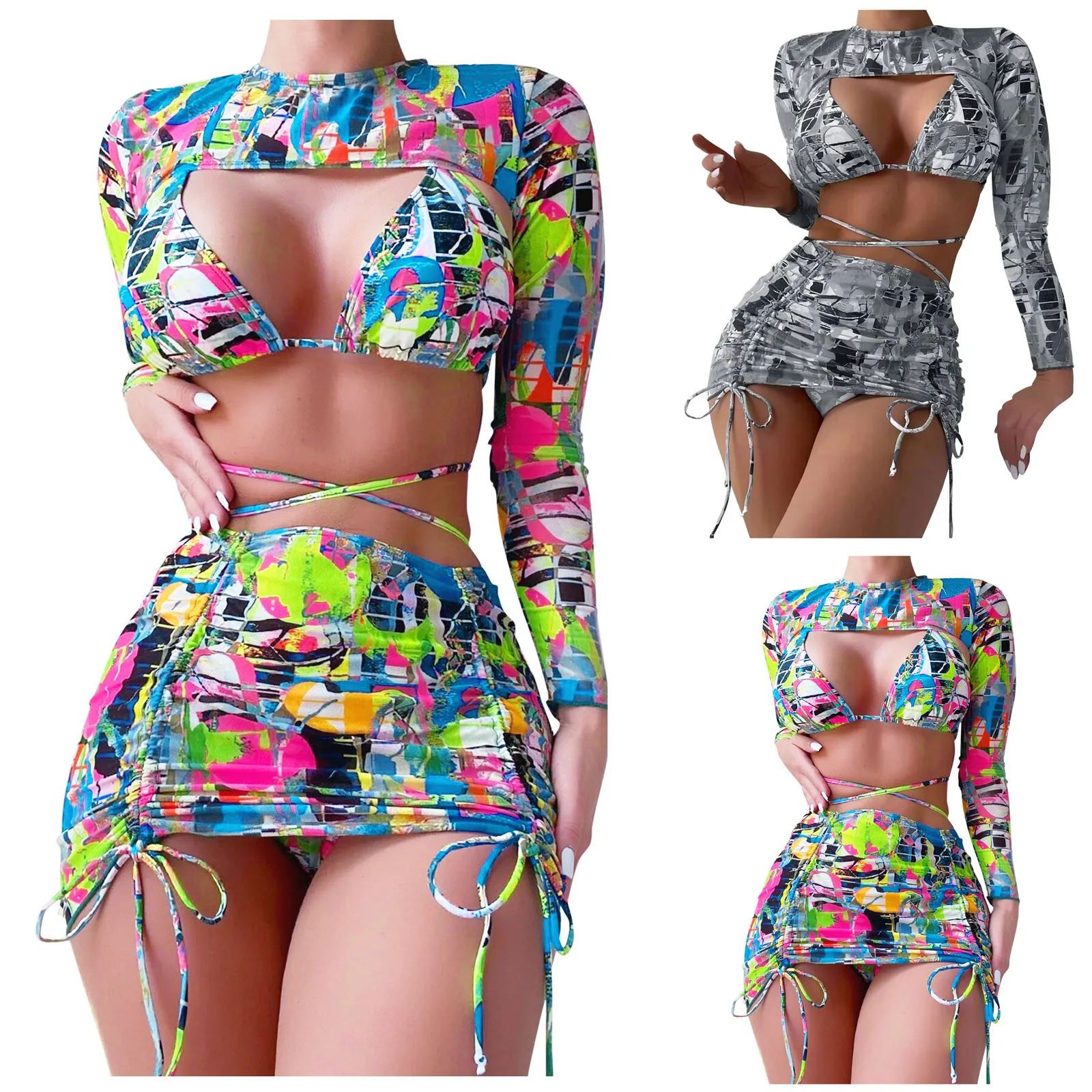 

Сексуальные бикини 2023, женская пляжная одежда из трех предметов, комплекты бикини, Раздельный купальник, бразильский купальник, стринги, женская сексуальная пляжная одежда