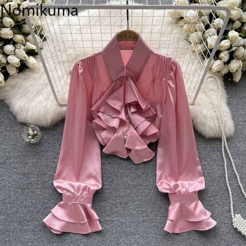 

Nomikuma Blusas Mujer De Moda 2022 Spring Autumn Ruffles Patchwork Puff Sleeve Camisas De Mujer Vintage Elegant Shirts for Women