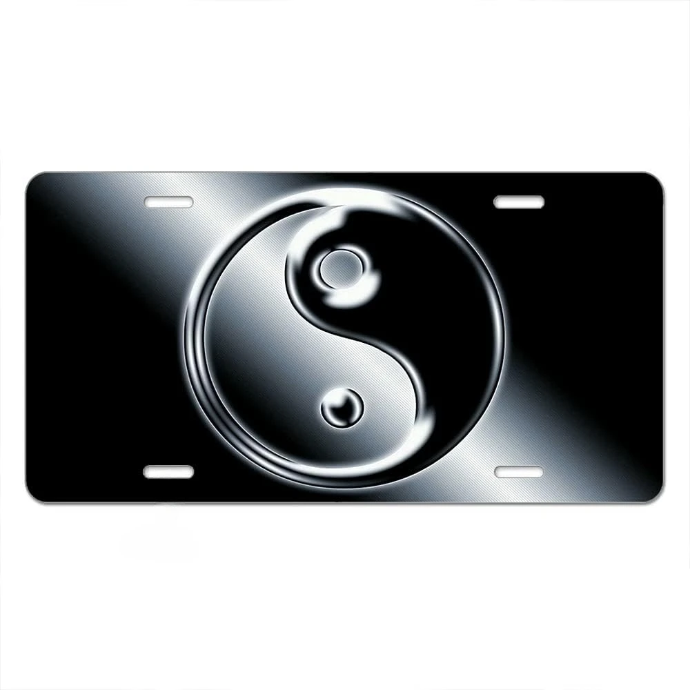 

Front License Plate Covers Silver Yin Yang Symbol Chinese Horoscope Culture Spirit Logo Black Auto Car Tag Plates Aluminun